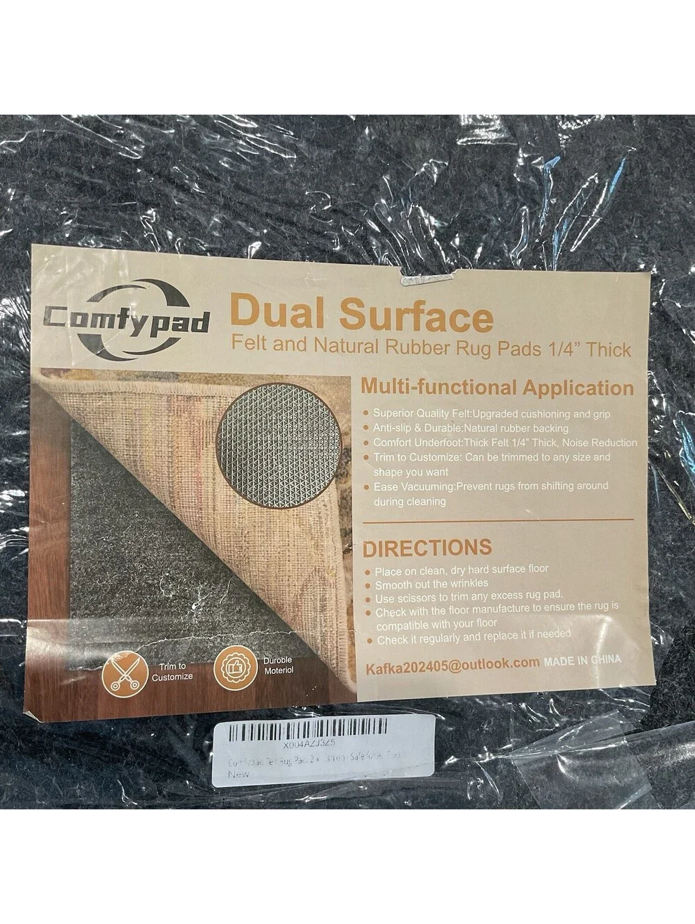 NIB Comfypad Felt Rug Pad, 2 x 6 Ft Rubber Non-Slip Rug Pad Gripper